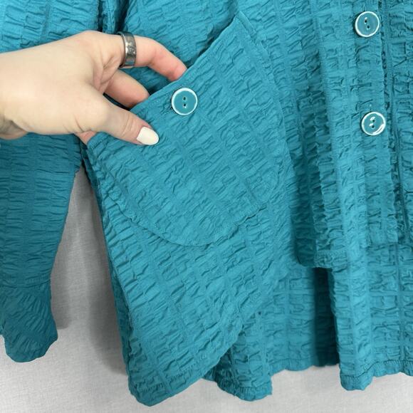 Habitat Womens Top Medium Blue Gauze Ruffle Collar Shirt Funky Lagenlook Artsy - Picture 4 of 12